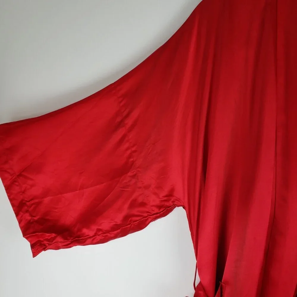 Vintage Pearls Red Silk Dragon Embroidered Long Robe Unisex Medium